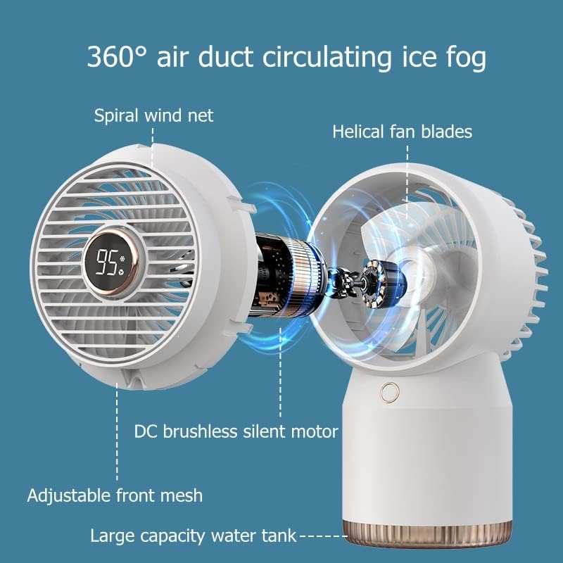 Quesheng Home Air Conditioning Huridifier Fan 3600mah Полнење канцеларија за ладење на воздухот со ноќно светло) со ноќно светло)