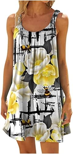 Gamivast без ракави за ракави за жени случајно летно цвеќе фустан со фустан со течен резервоар, краток трендовски фустан на плажа