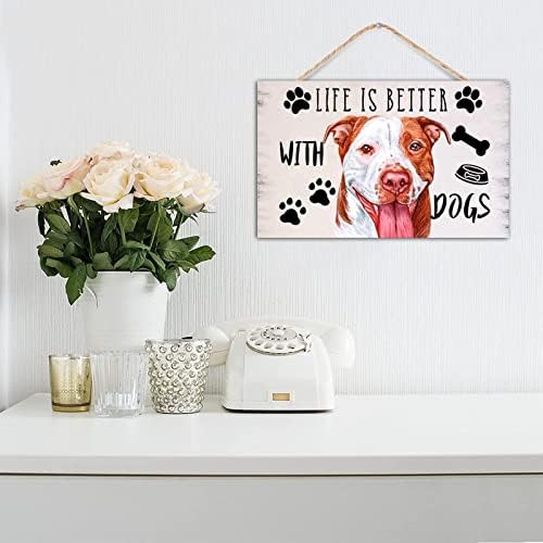 Рустикално дрво што виси плакета домашна канцеларија wallид украс живот е подобар со кучиња дрво знак пит бул знак за wallид декорација