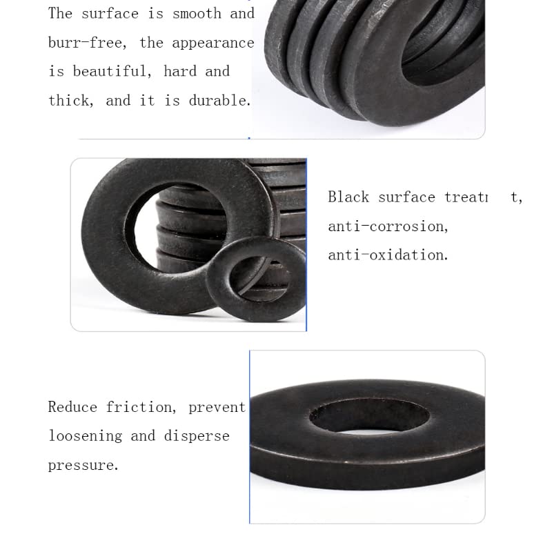 Црн јаглероден челик зголемен и задебелена рамен заптивка, за додатоци за електрично фиксирање итн. M5x20x3mm