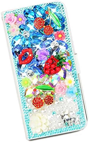 Бајка Уметност Кристал Паричник Телефон Случај Компатибилен Со Samsung Galaxy A02-Усни Цреша Јагода-Сина-3d Рачно Изработени Сјај Блинг Кожа Покритие
