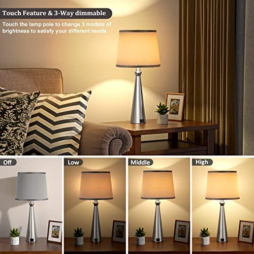 Акаксин светилки во кревет за спални соби од 4 ноќни ламби - ламба за маса со 3 лесни обрасци, ламба со USB C+A порта за полнење, ламба за странична