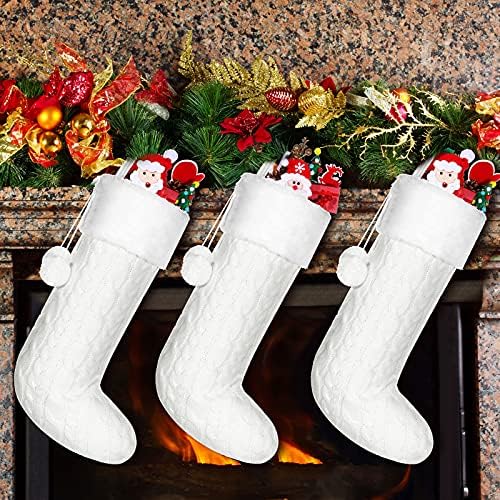 Jenaai 4 пакет кабелски плетени Божиќни чорапи плетени и фланели Божиќни порибување големи плетени рустикални Божиќни чорапи