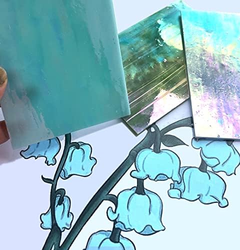 Litmind 12 чаршави Иридисен витраж, стаклени листови, 4x6 инчи Iridescent стакло мозаични плочки за занаети, комплет за уметнички стакло, витраж за стакло