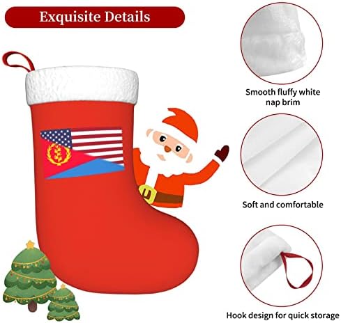 TZT Американско знаме и знаме на Еритреја Божиќни чорапи, подароци за одмор на Божиќни празници за украси за семејни празници 18-инчни