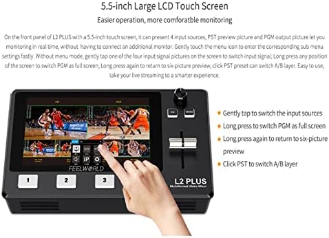 FeelWorld L2 Plus Multi-Camera Video Mixer Switcher со 5,5 LCD екран на допир PTZ Control Chrom Control Chroma kright Chroma
