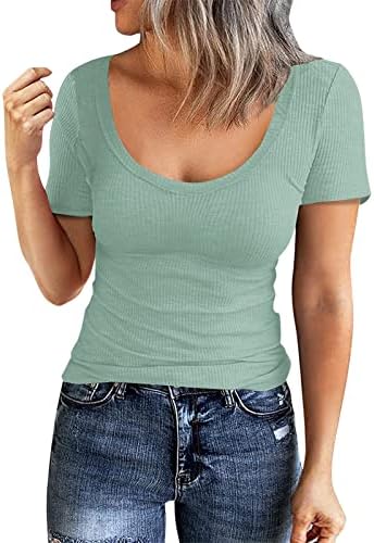 Долги ракави на жените, женски летен каузален каузален блуза со кратки ракави, врвови на вратот на вратот на врвовите на предната маица