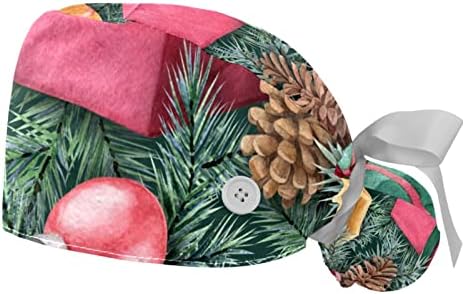 2 парчиња буфантна капа со копче за конска опашка од памук за торбичка за работа со џемпери, прилагодливи хируршки капачиња Божиќна