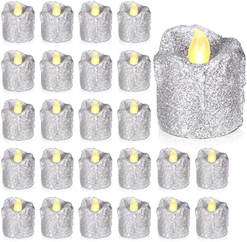 24 ПАКЕТ Сјај ПРЕДВОДЕНИ Од СВЕТИЛКИ СО Дизајн На Восок Без Пламени Свеќи Управувани Со Батерии Вотивни Чајни Светла Со Топол Жолт Светлосен