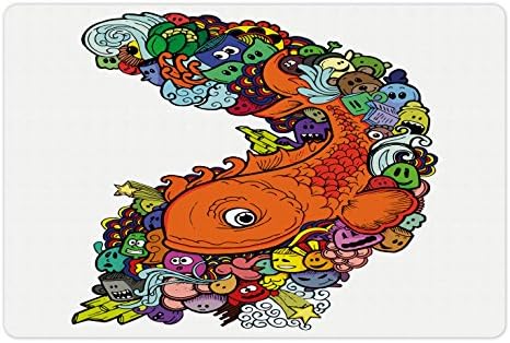 Амбесон Риба Миленичиња Мат За Храна И Вода, Голема Риба Со Еден Куп Подводни Морски Суштества Животински Океан Корален Гребен Цртан Филм
