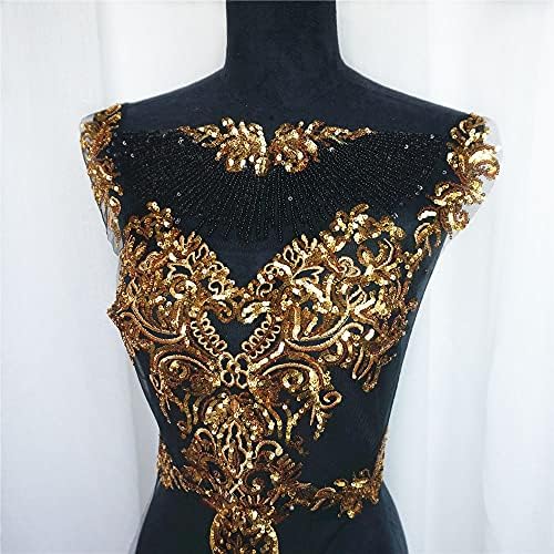 Uxzdx cujux 1 сет црна црна тул -златна секвеин везена ткаенина ткаенина tassel кралска благородна венчаница за венчавка Апликација лепенка јака фустан DIY