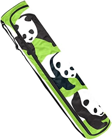 Симпатична панда зелена шема јога мат торби со целосна зипска торба за носење за жени мажи, вежбање јога мат носач со прилагодлива