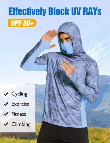 Машка UPF 50+ Заштита на сонцето за заштита на сонцето со маска за ладење на маска Брзо суво суво камо со долг ракав за пешачење