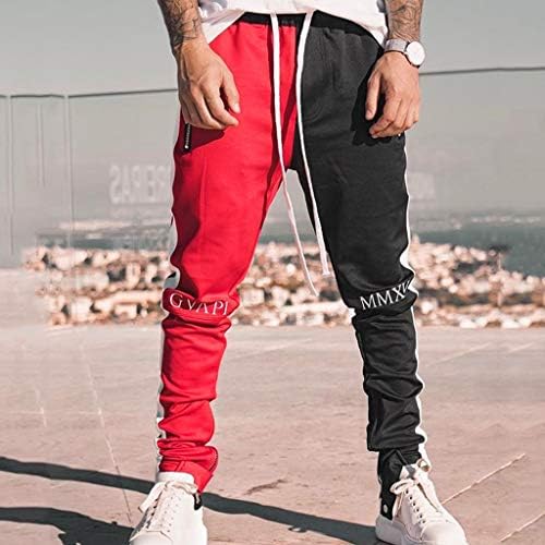 Wocachi Mens Joggers Панталони блок во боја крпеница Спортски странични ленти Активна салата за трчање Стрит стил тренинг џемпери