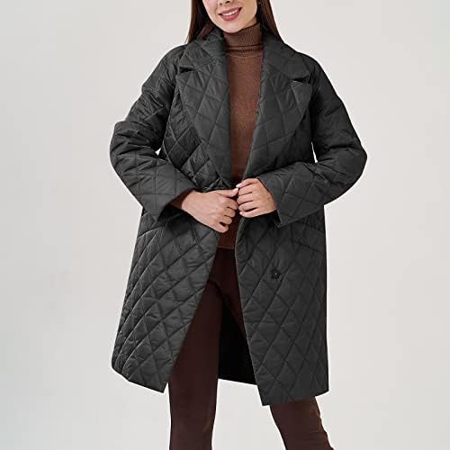 Зимски зимски палта на Huankd Цврста боја со долги ракави џебови памучни јакна есен и патен јакна јакни