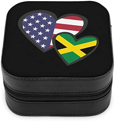 Испреплетени Срца Американско Јамајканско Знаме Женско Премиум Патување Мала Кутија За Накит Ѓердан Прстен За Складирање Организатор Мини