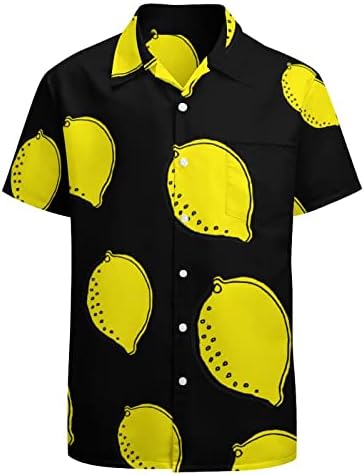 Лимон Машки Кошули Краток Ракав Копче Надолу Блуза Обични Маици Врвот Плажа Кошули Со Џеб