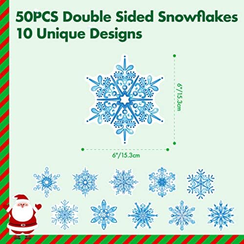 50 парчиња исечоци од снегулка, двострано печатење Божиќна декорација сува бришење со картон со миленичиња филм во 10 дизајни за зимски