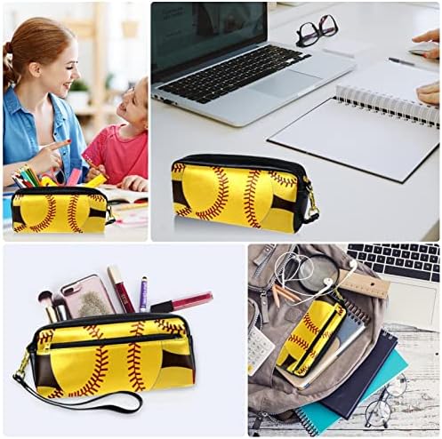 Жолта спортска топка бејзбол молив со молив, кутија за пенкала, тинејџери за канцелариски држач за чанти сочинуваат торбичка за торбичка