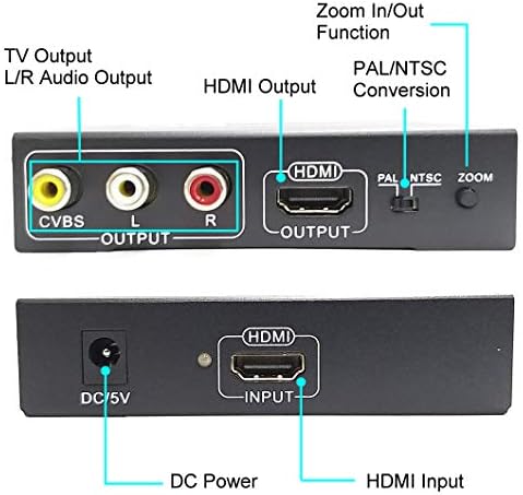 YOTOCAP HDMI ДО RCA И HDMI + 3RCA CVBS AV Конвертор HDMI Во Композитен Конвертор Функција За Зумирање/Одзумирање Композитен Видео