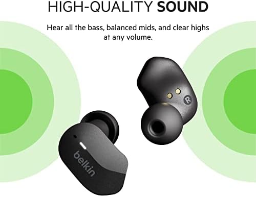 Belkin Soundform True Wireless Auarbuds, Bluetooth слушалки со микрофон, контроли на допир, IPX5 пот и Splash отпорни за iPhone 14, Pro,