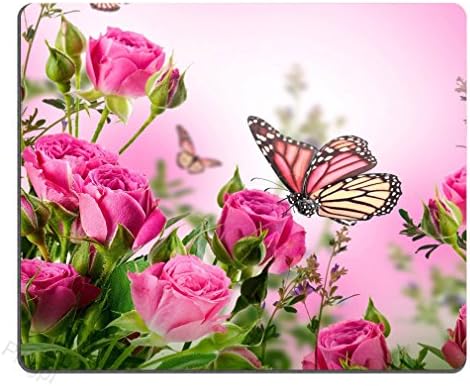 Pingpi розово подлога за глувче, обичај, цветен декор пеперутка, кој се наоѓа на розовата роза, персонализиран дизајн, нелизгазен