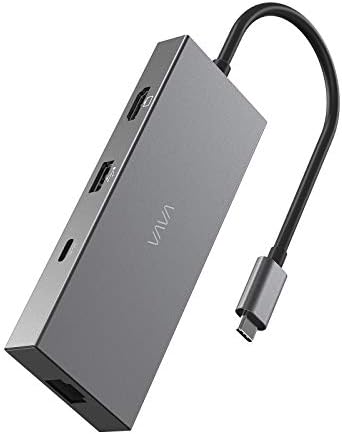 USB C Центар, Vava 8-во-1 Тип C Центар Со Ethernet Порта 4K HDMI Адаптер, 2 USB 3.0 Порти, 1 USB 2.0 Порта, Sd/TF Картичка Читач, USB-C Испорака