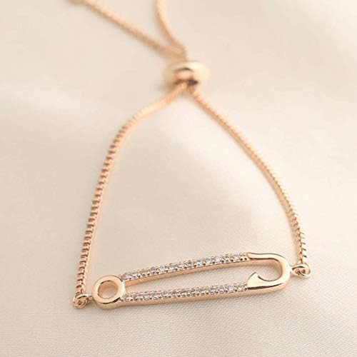 Wusuaned Rose Gold Security Pin Charm Charm Прилагодлив ланец нараквица цирконија накит за жени девојче
