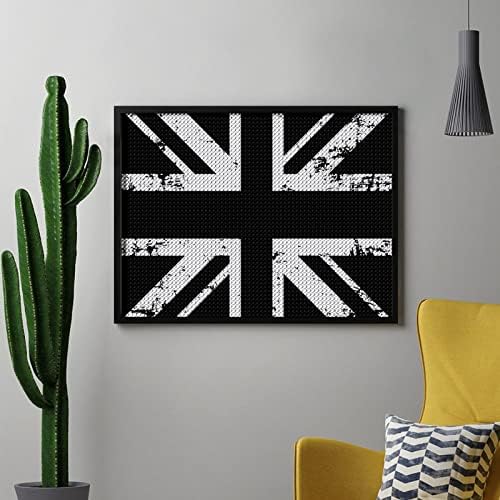 Бело и црно британско знаме Дијамантски комплети за сликање 5D DIY целосна вежба Rhinestone Arts Wallид декор за возрасни 12 x16