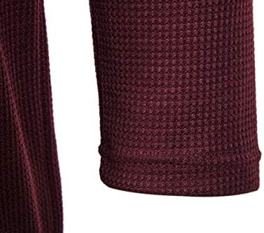 Делкарино машки каузален пуловер качулка лесна цврста боја на џемпери врвови со долги ракави вафли-плетен Хенли кошула