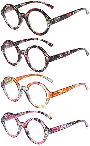 Беви дами стилски очила за читање сина светлина сет од 4 тркалезни читачи со пролетни шарки со голема вредност очила читатели за жени
