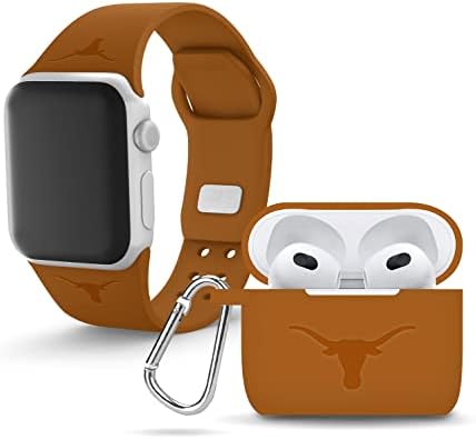 Афинитет бендови Тексас Лонгхорнс врежан силиконски комбо пакет компатибилен со Apple Watch и AirPods Gen 3