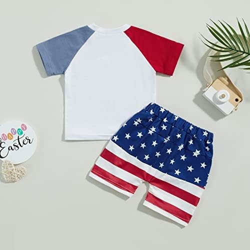 4-ти јули за новороденчиња бебешки момчиња облека со писмо печати кратки ракави маица случајни еластични шорцеви за ленти со starвезди