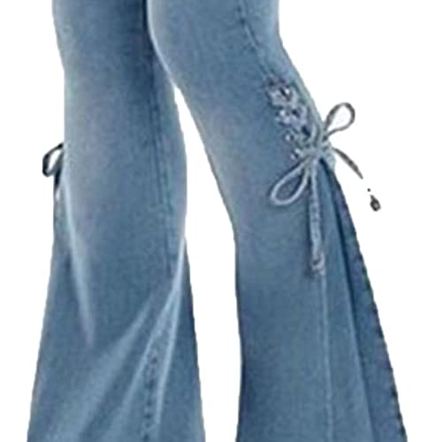 Чипка-До Ѕвонче Дното Тексас Панталони За Жени Завој Влечење Нозе Разгореа Фармерки Средината На Половината Чизма Тенок Жан Панталони