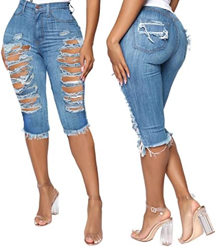 Ekeеке-ДГ жени Jeanан шорцеви потресени склопени тексас слаби искинати шорцеви за летни високи половини, обични панталони со полите