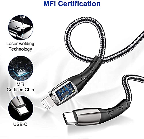 Sundix USB C до молња кабел, 20W 2Pack 6ft MFI Сертифициран iPhone Брз полнач најлонски плетенка кабли, компатибилен со iPhone 12/12