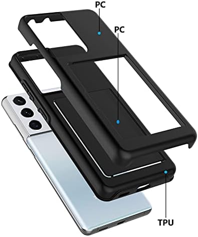 Case Thybx за Samsung Galaxy S21 Ultra 5G, за Galaxy S21 Ultra Case Wallet Case W/држач за картички [TCARD] хибриден гумен браник со двојна