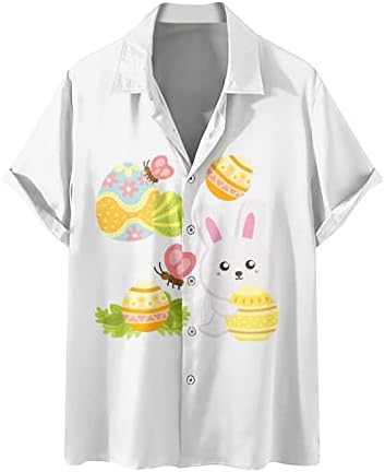 Среќна Велигденска кошула за мажи лето лабава случајна копче за кратки ракави надолу од кошули со маички врвни плус печатени кошули