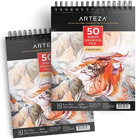 Подлога за цртање на Артеза, пакет од 2, 8 x 10 инчи, по 50 страници, пад на скица со спирала со трајна хартија од 80 фунти, уметнички
