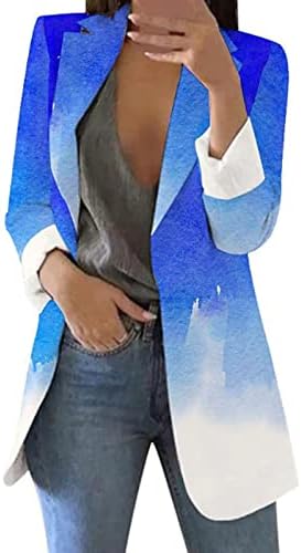 Женски печатен кардиган формален костум со долги ракави лапили деловна канцеларија јакна палто блуза јакна без качулка
