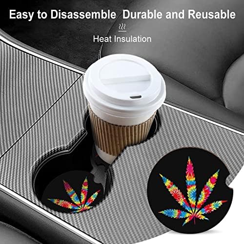 Tie Died Weed Leaf Leaf Car Cupholder Coaster 2,56 инчи симпатична чаша за пијалоци Додатоци за автомобили