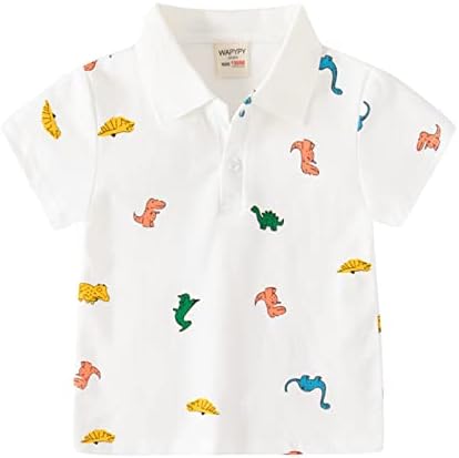 Детето момче диносаурус отпечатоци од кошула цртани филмови со краток ракав за кратки ракави, шекети момчиња кошула врвови лето маица момче