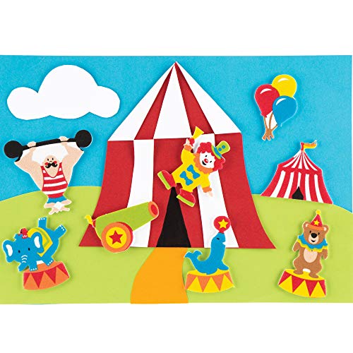 Бејкер Рос АР346 налепници за пена од циркус - пакет од 120, самостојни лепила, совршени за децата да украсуваат колажи и занаети, идеални