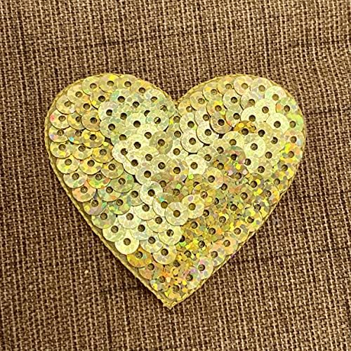 Злато - Валентин 2 инчен секвен срце везено железо на лепенка