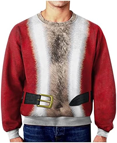 Womenените и мажите смешни Божиќни печати врвови зимска мода топла маичка со долги ракави, обичен пулвер блуза со џеб