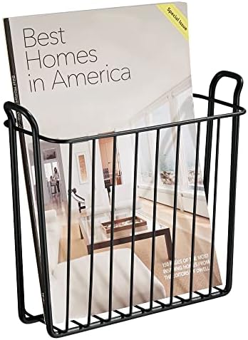 Mdesign Metal Wall Mount Decorative Magazine Rack Orchaniter Bin Holder, Basket for Dation, Bales, Spoice, Home Office - има книги, весници,