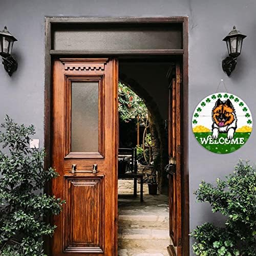 Dachshund долга коса дрвена знак Св. Патрик Ден на добредојде врата закачалка среќна богата кучиња тркалезна врата знак зелена детелина