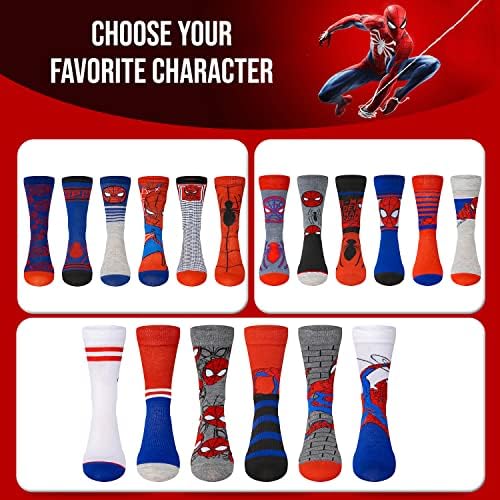 Marvel Spiderman чорапи за момчиња и мажи, чорапи со 6 пакувања за чорапи за мажи и момчиња, машки атлетски чорапи, атлетски чорапи за момчиња,
