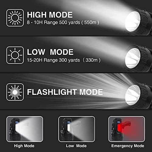 Полнење на LED Spotlights High Lumens, 90000 Lumens Super Bright LED LED Searchlight Randheld Flarsly Flashlights со USB излезен влез,