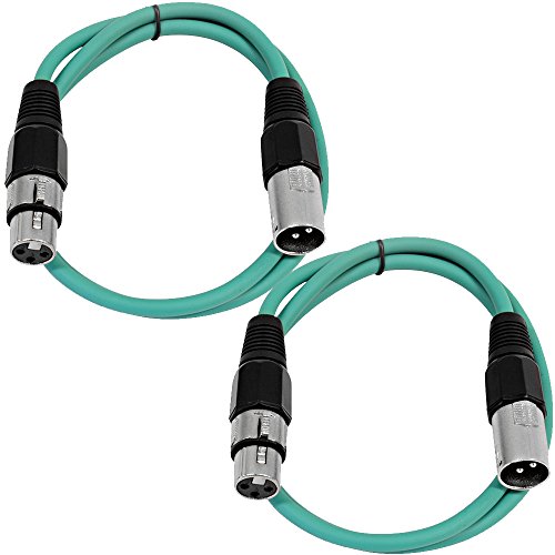Сеизмички аудио - SAXLX -2-2 пакет од 2 'XLR машки до XLR Femaleенски печ -кабли - избалансирани - 2 стапала за лепенка - зелена и зелена
